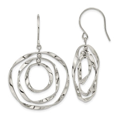 SRE1591 Chisel Stainless Steel Polished Wavy Circles Dangle Shepherd Hook Earrings