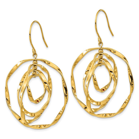 SRE1592 Chisel Stainless Steel Polished Yellow IP-plated with Red Preciosa Crystal Wavy Dangle Shepherd Hook Earrings