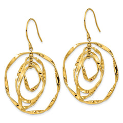 SRE1592 Chisel Stainless Steel Polished Yellow IP-plated with Red Preciosa Crystal Wavy Dangle Shepherd Hook Earrings