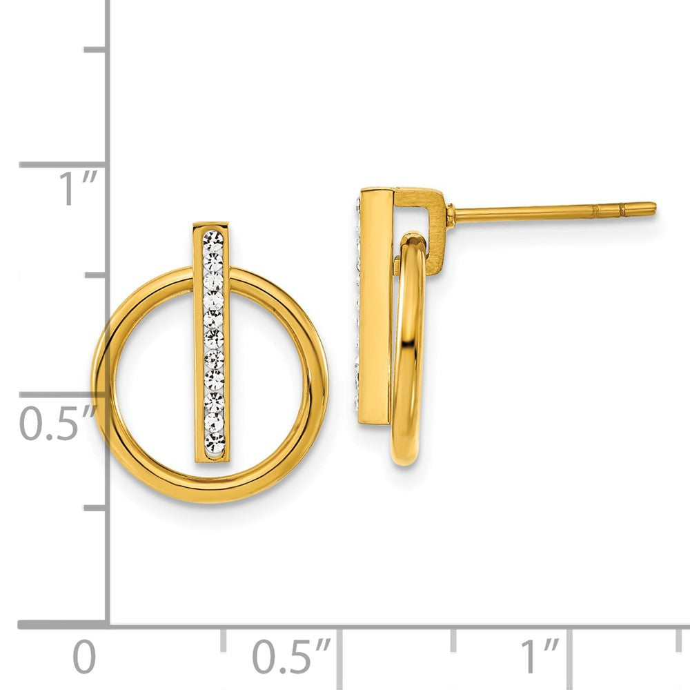 SRE1593 Chisel Stainless Steel Polished Yellow IP-plated Preciosa Crystal Post Dangle Earrings