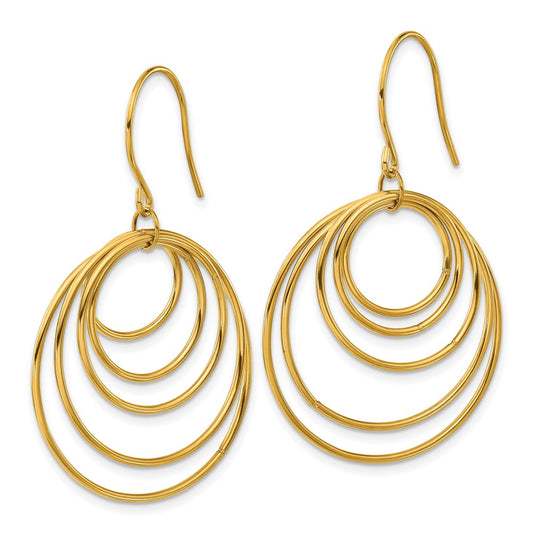 SRE1596 Chisel Stainless Steel Polished Yellow IP-plated Multi-Circle Dangle Shepherd Hook Earrings