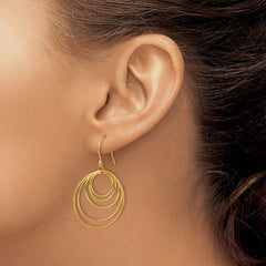 SRE1596 Chisel Stainless Steel Polished Yellow IP-plated Multi-Circle Dangle Shepherd Hook Earrings