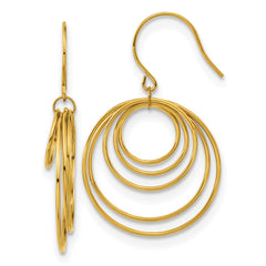 SRE1596 Chisel Stainless Steel Polished Yellow IP-plated Multi-Circle Dangle Shepherd Hook Earrings