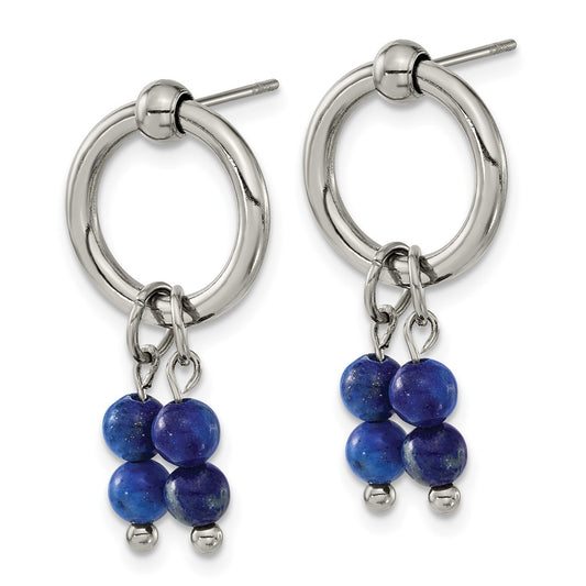 SRE1600 Chisel Stainless Steel Polished with Lapis Post Dangle Earrings
