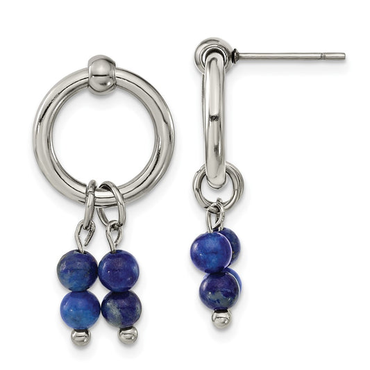 SRE1600 Chisel Stainless Steel Polished with Lapis Post Dangle Earrings