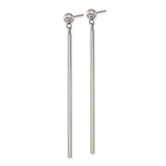 SRE1603 Chisel Stainless Steel Polished Bar Post Dangle Earrings