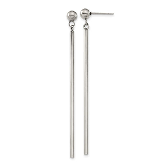 SRE1603 Chisel Stainless Steel Polished Bar Post Dangle Earrings