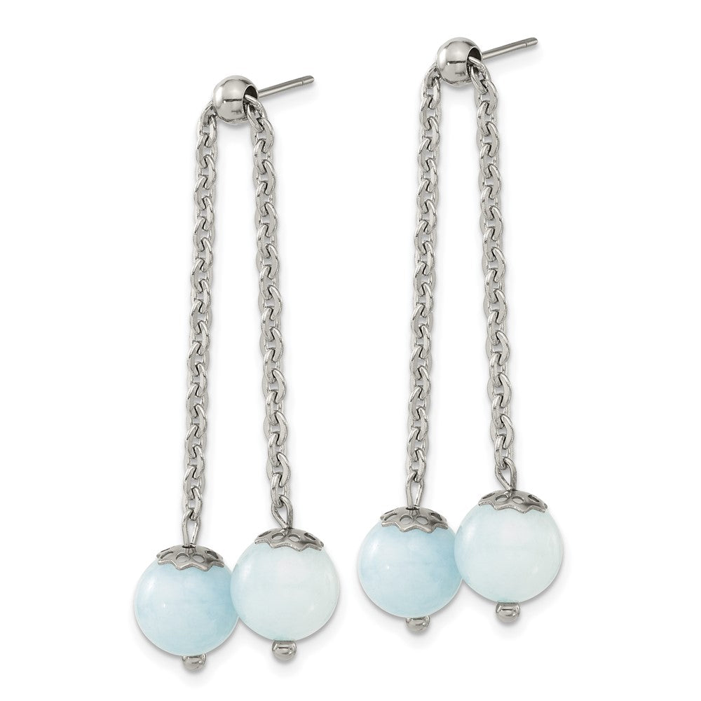 SRE1611 Chisel Stainless Steel Polished with Blue Quartz Moveable Dangle Post Earrings