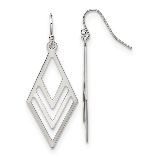 SRE1613 Chisel Stainless Steel Polished Diamond-shaped Dangle Shepherd Hook Earrings