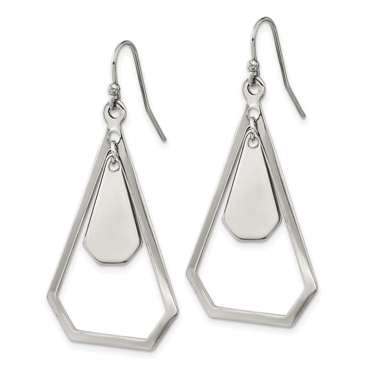 SRE1615 Chisel Stainless Steel Polished Dangle Shepherd Hook Earrings
