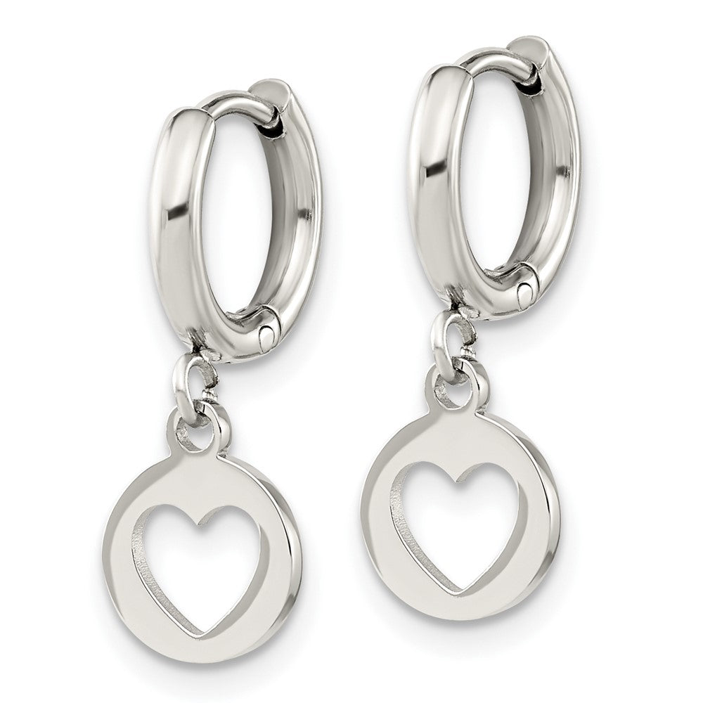 SRE1616 Chisel Stainless Steel Polished Cut Out Heart Dangle Hoop Earrings