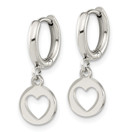 SRE1616 Chisel Stainless Steel Polished Cut Out Heart Dangle Hoop Earrings