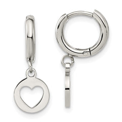 SRE1616 Chisel Stainless Steel Polished Cut Out Heart Dangle Hoop Earrings