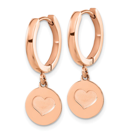 SRE1617 Chisel Stainless Steel Polished Rose IP-plated Heart Dangle Hoop Earrings