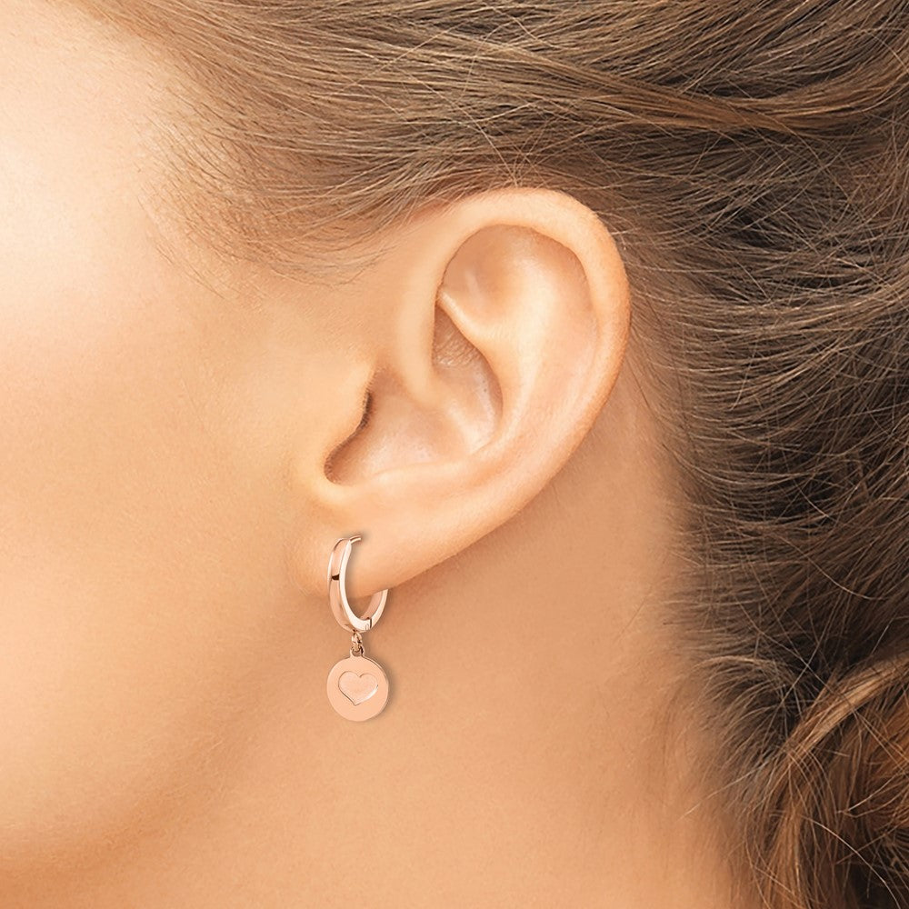 SRE1617 Chisel Stainless Steel Polished Rose IP-plated Heart Dangle Hoop Earrings