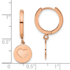SRE1617 Chisel Stainless Steel Polished Rose IP-plated Heart Dangle Hoop Earrings