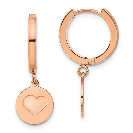 SRE1617 Chisel Stainless Steel Polished Rose IP-plated Heart Dangle Hoop Earrings