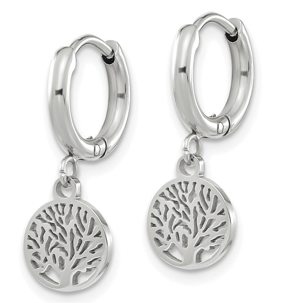SRE1618 Chisel Stainless Steel Polished Tree Dangle Hoop Earring