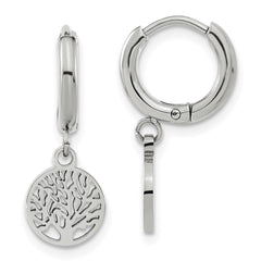 SRE1618 Chisel Stainless Steel Polished Tree Dangle Hoop Earring