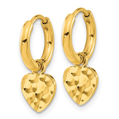 SRE1620 Chisel Stainless Steel Polished Hammered Yellow IP-plated Heart Dangle Hoop Earrings