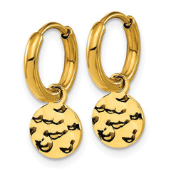 SRE1621 Chisel Stainless Steel Polished Hammered Yellow IP-plated Circle Dangle Hoop Earrings