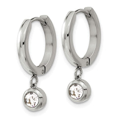 SRE1624 Chisel Stainless Steel Polished with CZ Dangle Hoop Earrings