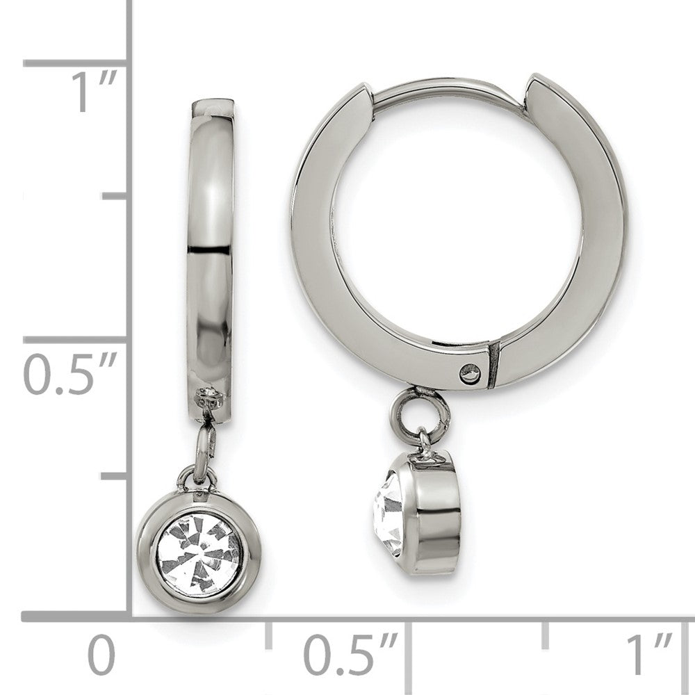 SRE1624 Chisel Stainless Steel Polished with CZ Dangle Hoop Earrings