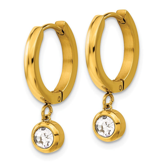 SRE1624Y Chisel Stainless Steel Polished Yellow IP-plated CZ Dangle Hoop Earrings