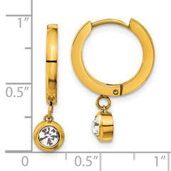SRE1624Y Chisel Stainless Steel Polished Yellow IP-plated CZ Dangle Hoop Earrings