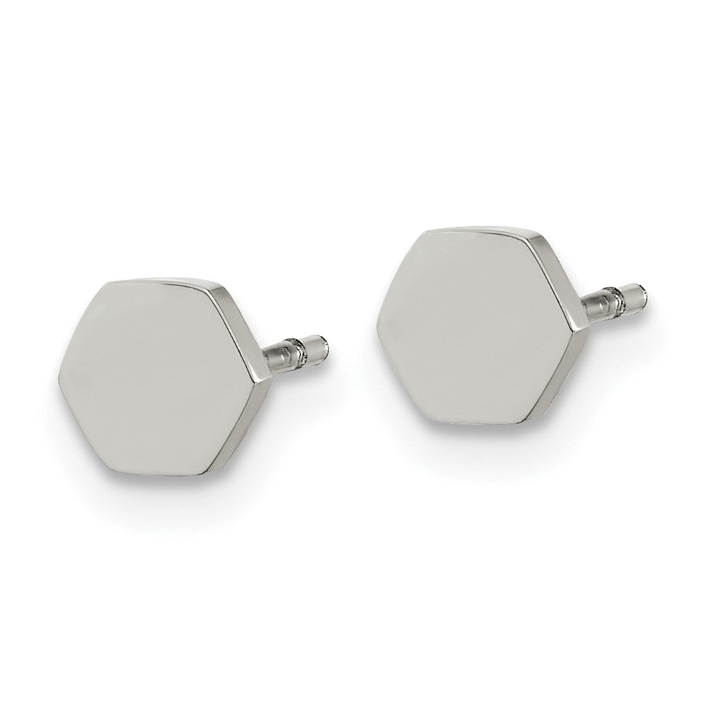 SRE1632 Chisel Stainless Steel Polished Hexagon Post Earrings