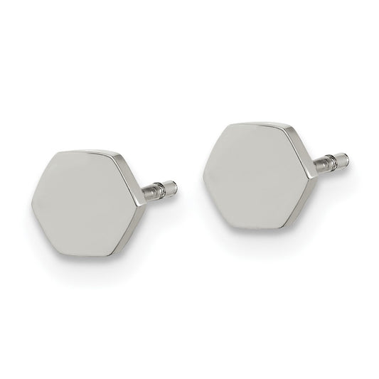 SRE1632 Chisel Stainless Steel Polished Hexagon Post Earrings