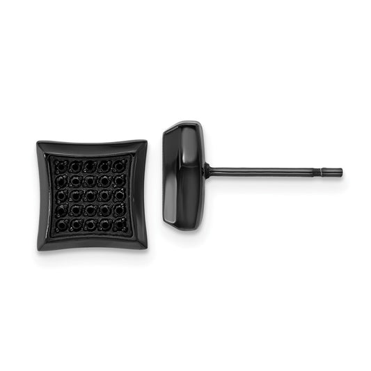 SRE1636 Chisel Stainless Steel Polished Black IP-plated Black 50 CZ Stud Earrings