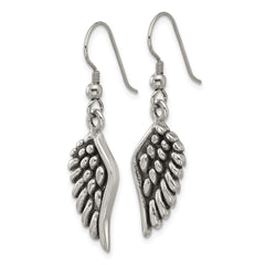 SRE1640 Chisel Stainless Steel Antiqued and Polished Angel Wing Shepherd Hook Earrings