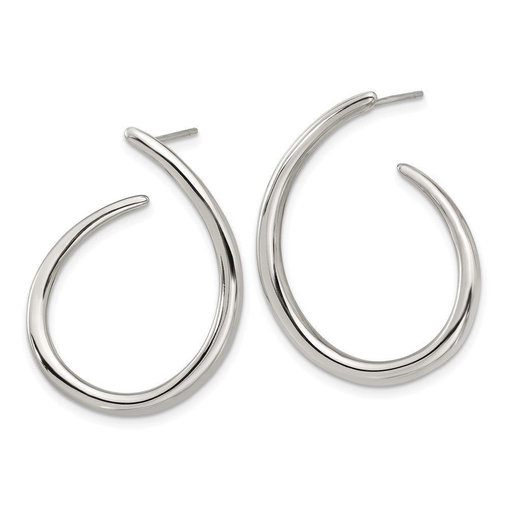 SRE1641 Chisel Stainless Steel Polished Curled Post Hoop Earrings