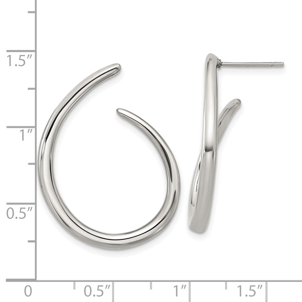 SRE1641 Chisel Stainless Steel Polished Curled Post Hoop Earrings