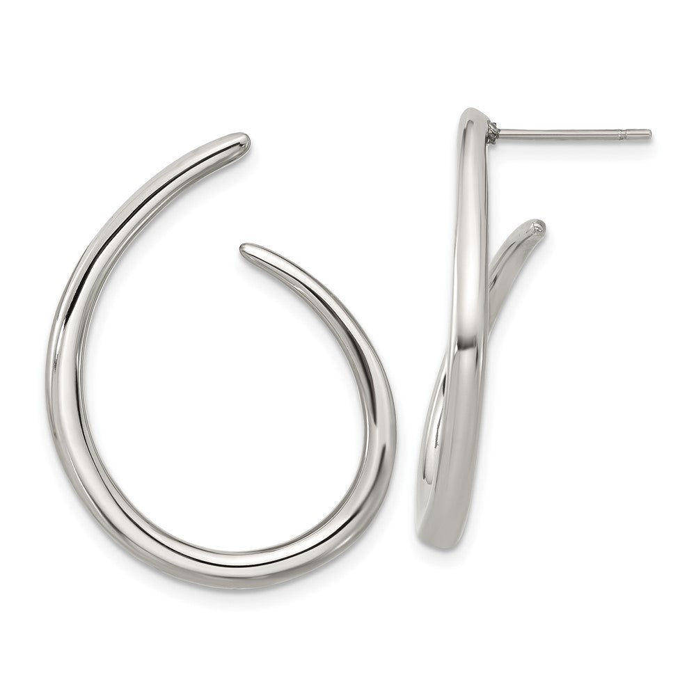 SRE1641 Chisel Stainless Steel Polished Curled Post Hoop Earrings