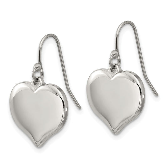 SRE1642 Chisel Stainless Steel Polished Heart Dangle Shepherd Hook Earrings