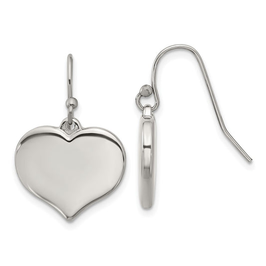SRE1642 Chisel Stainless Steel Polished Heart Dangle Shepherd Hook Earrings