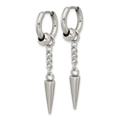 SRE1644 Chisel Stainless Steel Polished Spike Dangle Hinged Hoop Earrings