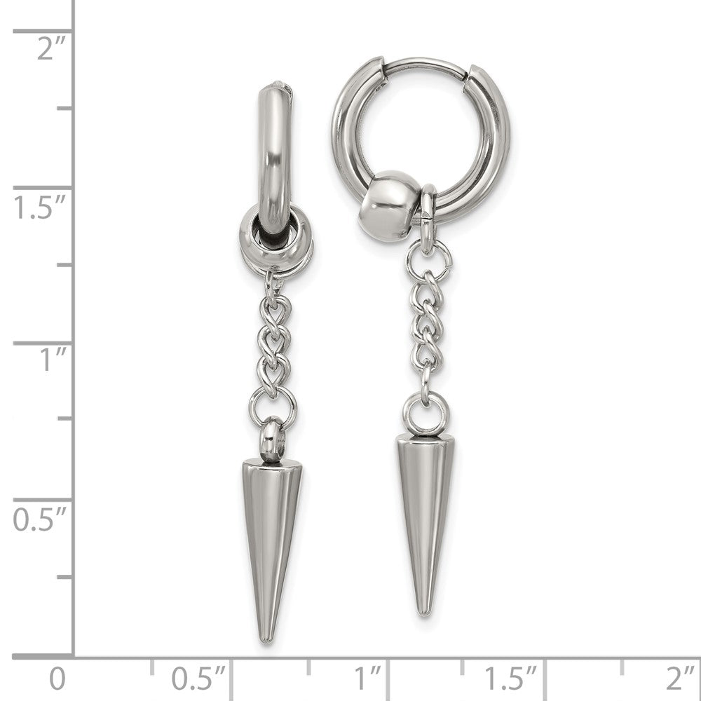 SRE1644 Chisel Stainless Steel Polished Spike Dangle Hinged Hoop Earrings