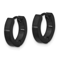 SRE1645 Chisel Stainless Steel Brushed and Polished Gun Metal IP-plated Hinged Hoop Earrings