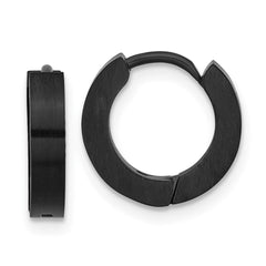 SRE1645 Chisel Stainless Steel Brushed and Polished Gun Metal IP-plated Hinged Hoop Earrings