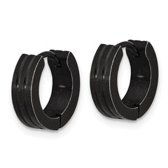 SRE1646 Chisel Stainless Steel Antiqued Brushed and Polished Hinged Hoop Earrings