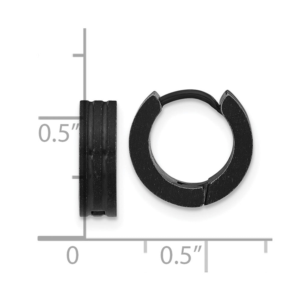SRE1646 Chisel Stainless Steel Antiqued Brushed and Polished Hinged Hoop Earrings