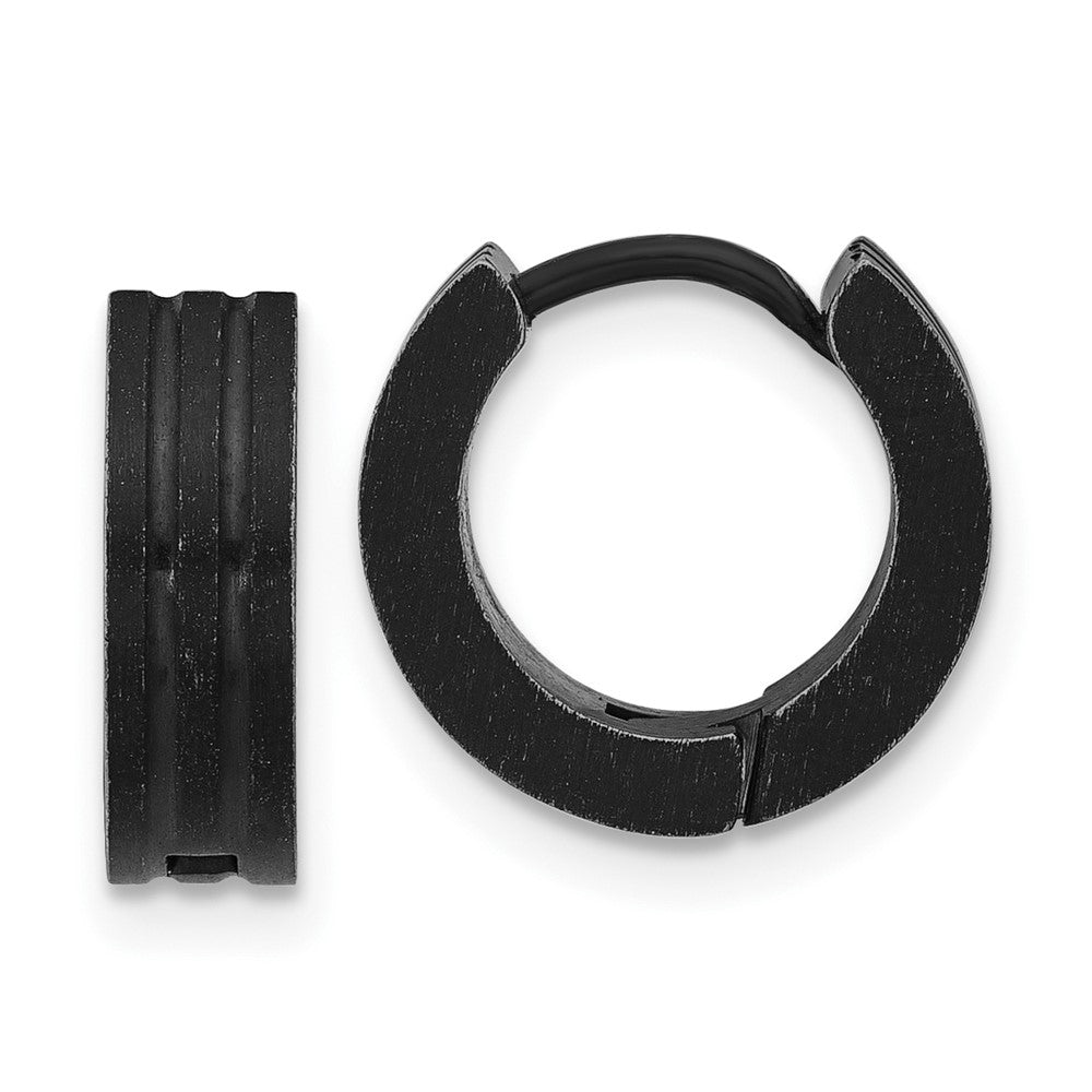 SRE1646 Chisel Stainless Steel Antiqued Brushed and Polished Hinged Hoop Earrings