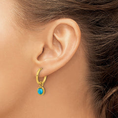 SRE1656 Chisel Stainless Steel Polished Yellow IP-plated with Removeable Synthetic Turquoise Dangle Hinged Hoop Earrings