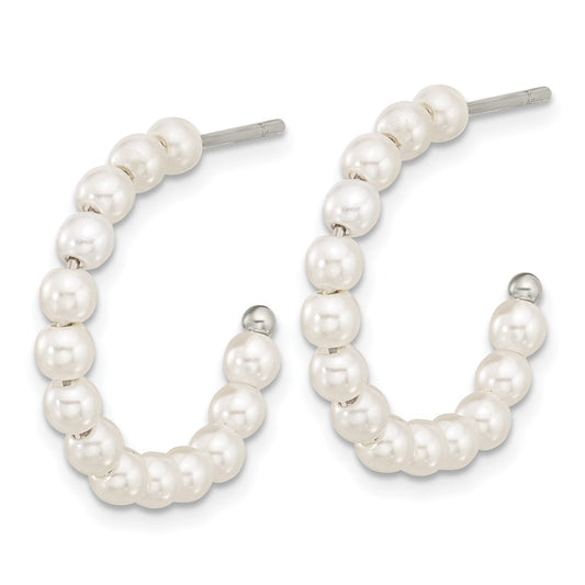 SRE1660 Chisel Stainless Steel Polished White Mother of Pearl J-Hoop Earring