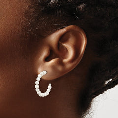 SRE1660 Chisel Stainless Steel Polished White Mother of Pearl J-Hoop Earring