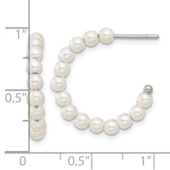 SRE1660 Chisel Stainless Steel Polished White Mother of Pearl J-Hoop Earring