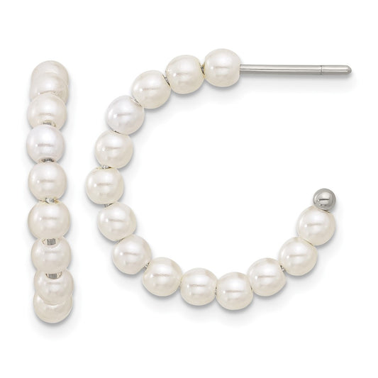 SRE1660 Chisel Stainless Steel Polished White Mother of Pearl J-Hoop Earring